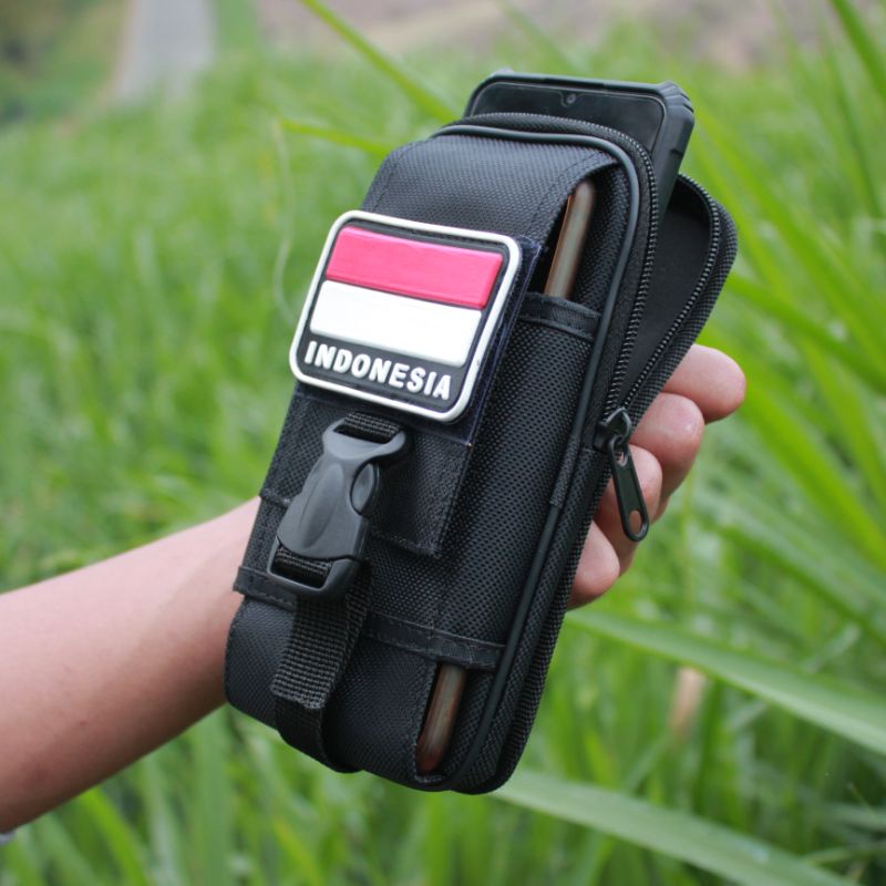 Sarung HP Pinggang Tactical Satpam Security Polri Logo Karet