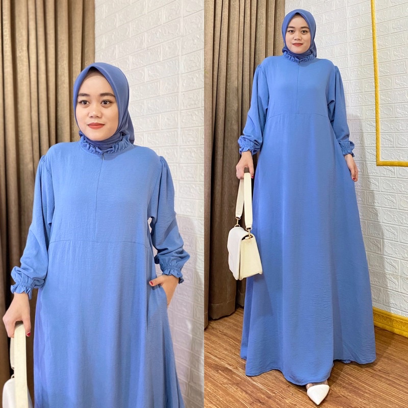 Dress Zahwa, Bahan Crinkle airflow premium. Ld 110 pb 140