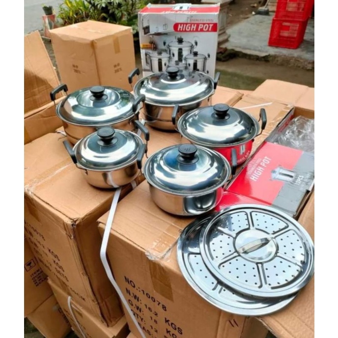 panci high pot stainles set 5pics steamer tutup stainles