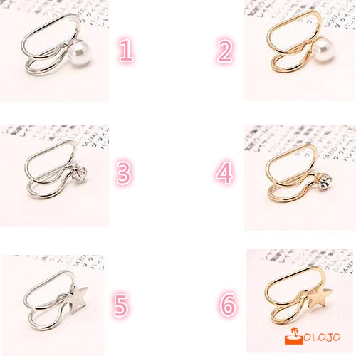 OLOJO Korea Dari Klip Telinga Kreatif Berlian Tunggal Anting Berbentuk U Bintang
