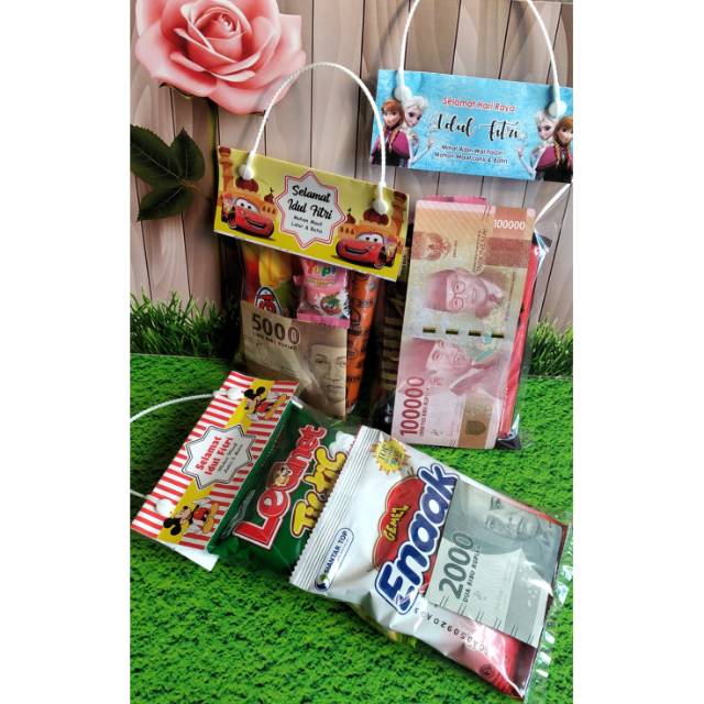 Label snack lebaran (tidak termasuk tali,plastik,uang &amp;snack)