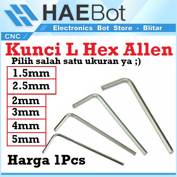 [HAEBOT] Kunci L hexagon Wrench Hex Screw 1.5mm 2mm 2.5mm 3mm 4mm 5mm Key Allen Pengunci 1.5 2 2.5 3 4 5 mm