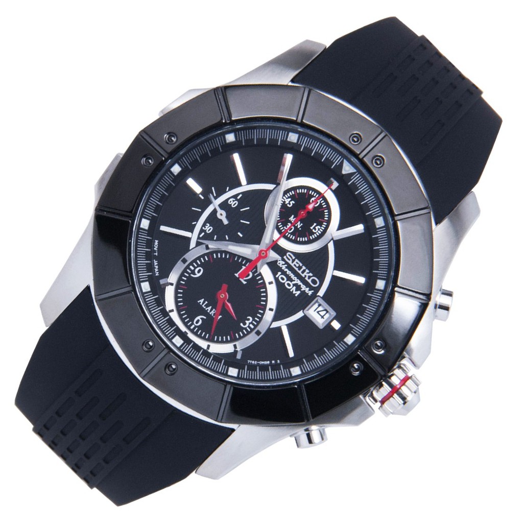 Seiko Lord SNAC99P3 Quartz Chrono Black Rubber Strap | Jam Pria SNAC99