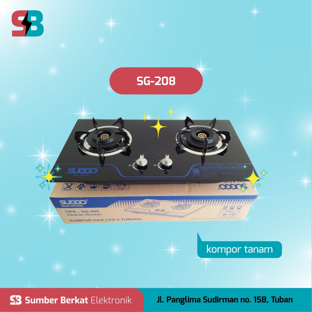 SUGGO - Kompor Tanam 2 Tungku / Kompor gas tanam berkualitas SG - 208 [READY]