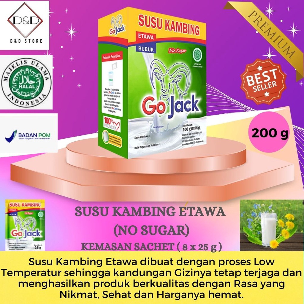 

Susu Kambing Susu Domba Etawa Serbuk Bubuk Instant Fresh Goat Milk Murni No Sugar Tanpa Gula Go Jack Kemasan 200g Asli Murni Segar Original Platinum Premium Organik Termurah