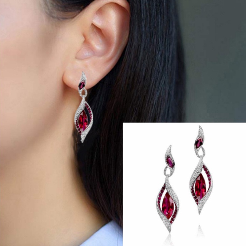 Fancyqube Fancycube Anting Drop Zircon Bentuk Mata Kuda Warna Merah Untuk Wanita