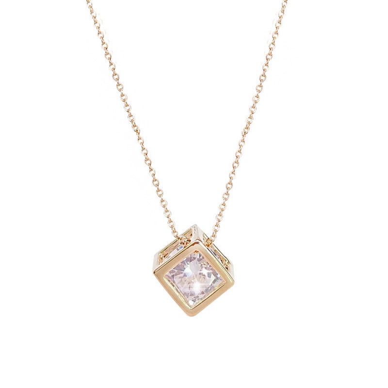 Kalung Rantai Liontin Kubus Rubik Hollow Bahan Titanium Steel Ala Korea Untuk Wanita