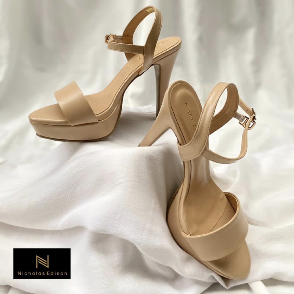 nicholas edison heel vanya beige sandal platform hak tinggi stiletto wanita model peep toe slingback