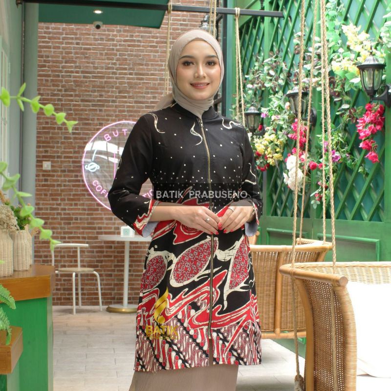 ATASAN BATIK WANITA LENGAN PANJANG BATIK PRABUSENO BAJU KERJA CEWEK PEREMPUAN TUNIK