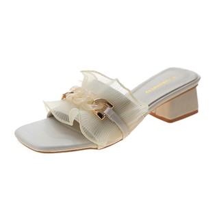  Sandal  Selop Flat Open Toe Aksen Ruffle Ala Korea  Untuk 