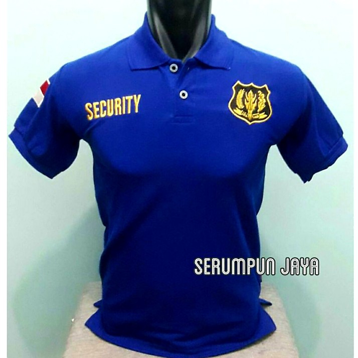 KAOS SECURITY BIRU - KAOS KERAH SECURITY LOGO KUNING - KAOS SECURITY BIRU FULL BORDIR