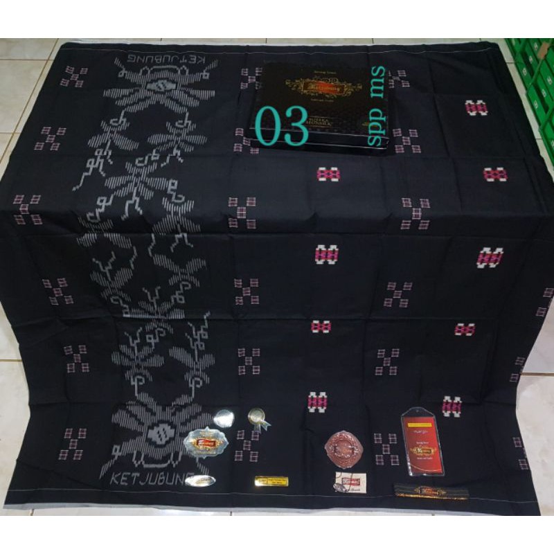 Sarung Ketjubung Kecubung kcubung SPP MS Jacquard Hitam Gold Original Sutra Songket Pancingan Polos