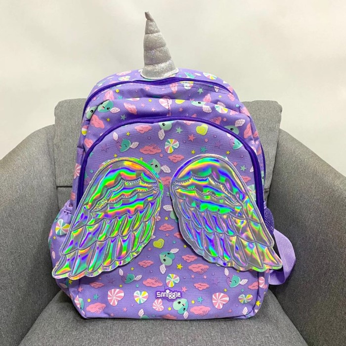 Tas Ransel Anak SD Smiggle Unicorn wing sayap Violet Tanduk Premium - violet