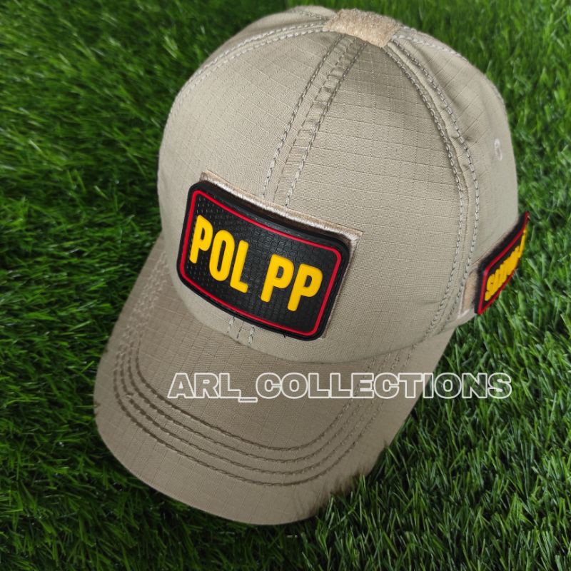 TOPI POL PP BDU VELCRO PLUS 3 LOGO PATCH RUBBER/TOPI SATPOL PP CREAM TAN MODEL LOGO TULISAN