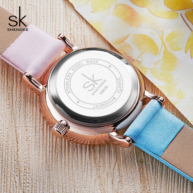 SHENGKE 8029 Jam Tangan Wanita Analog Tali Kulit WK-SBY