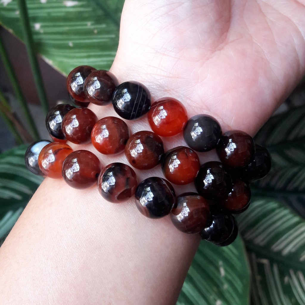 gelang batu black brown agate 12mm