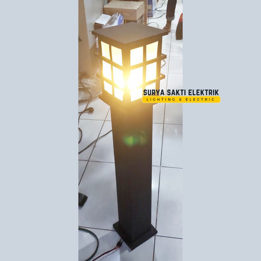 LAMPU TAMAN MINIMALIS KOTAK LENGKAP TIANG OUTDOOR WATERPROOF