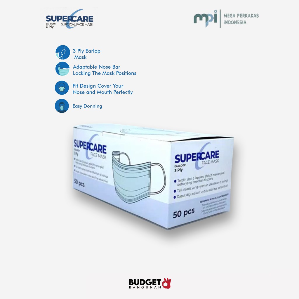 Supercare Surgical Face mask / Masker Medis 3-Ply 1 Box 50 Pcs