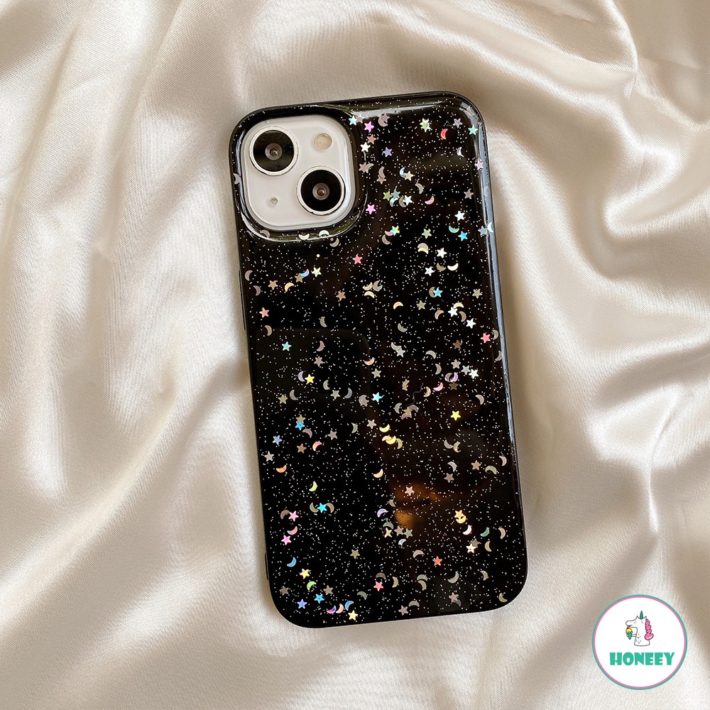 Casing Soft Case Bumper TPU Glitter Sequin Gold Foil Anti Slip Untuk IPhone 14 13 12 11 Pro Max X XS XR 8 7 Plus