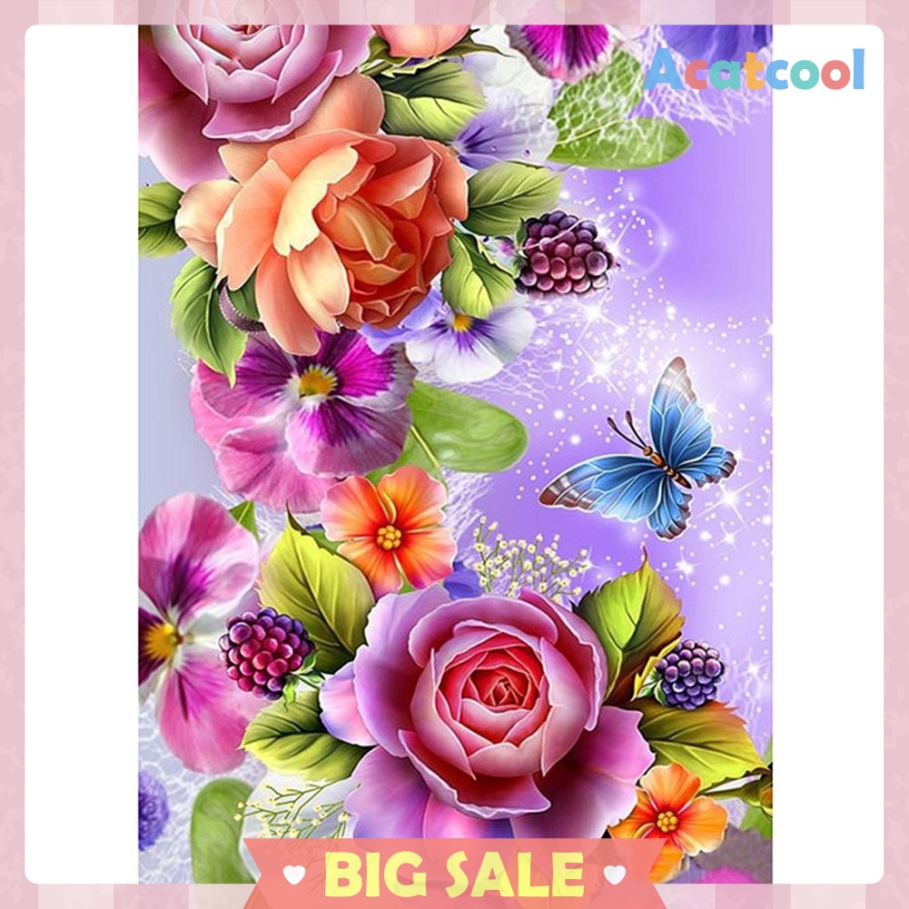 5D DIY Full Drill Diamond Painting Gorgeous Flowers Butterfly Cross Stitch