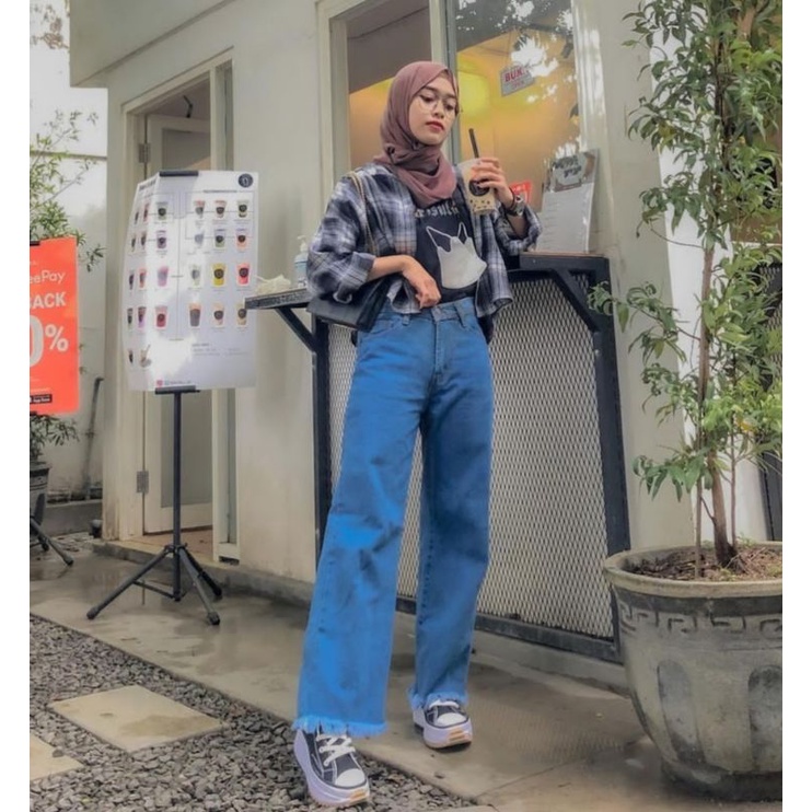 KEMEJA CROP TARTAN FLANEL OVERSIZE // CROP TOP GRIDY