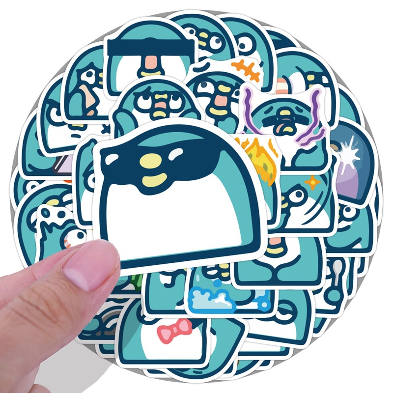 PP fan stiker lucu penguin biru ekspresi tas Jurnal bahan kartun cangkir minum phone case tangan Buk