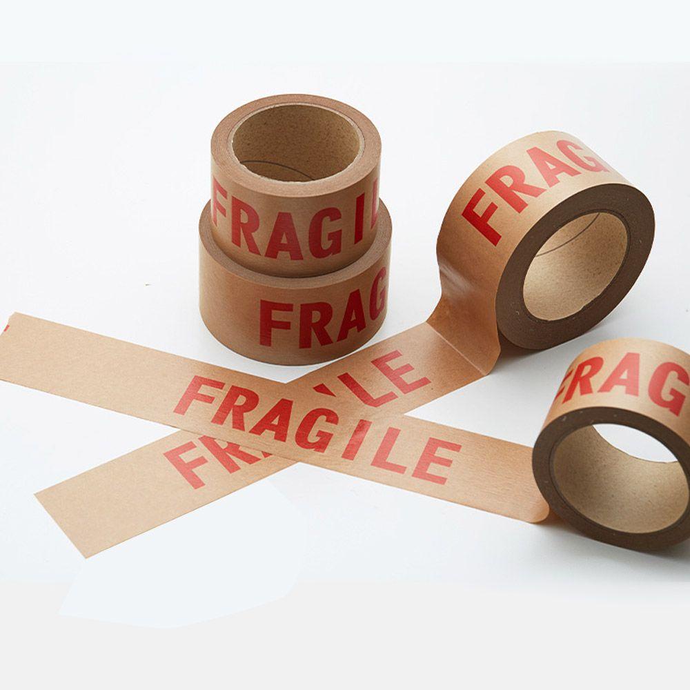 Solighter Tape Kertas Kraft Tulisan Peringatan Fragile Untuk Segel Karton