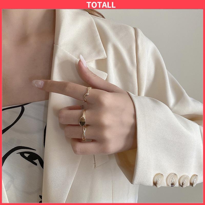 COD 3 PCS Sederhana Tidak Teratur Cincin Wanita Desain Geometris Street Shooting Fashion Rings-Totall