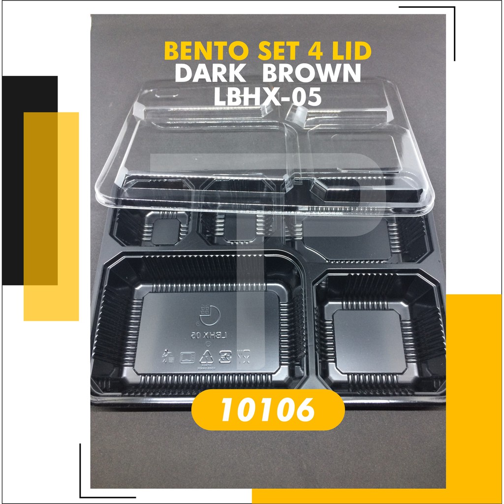 Tray Mika Bento Lunch Box 5B Sekat Hitam isi @100 set + Tutup Mika