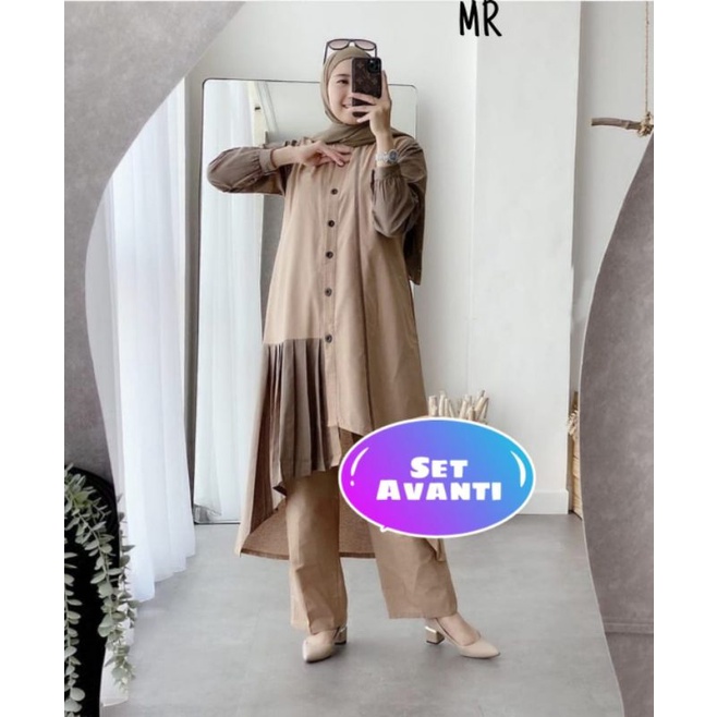 SET CELANA TUNIK AVANTI, MOSCREPE, GAMIS HIJAB MUSLIM, TUNIK SETELAN