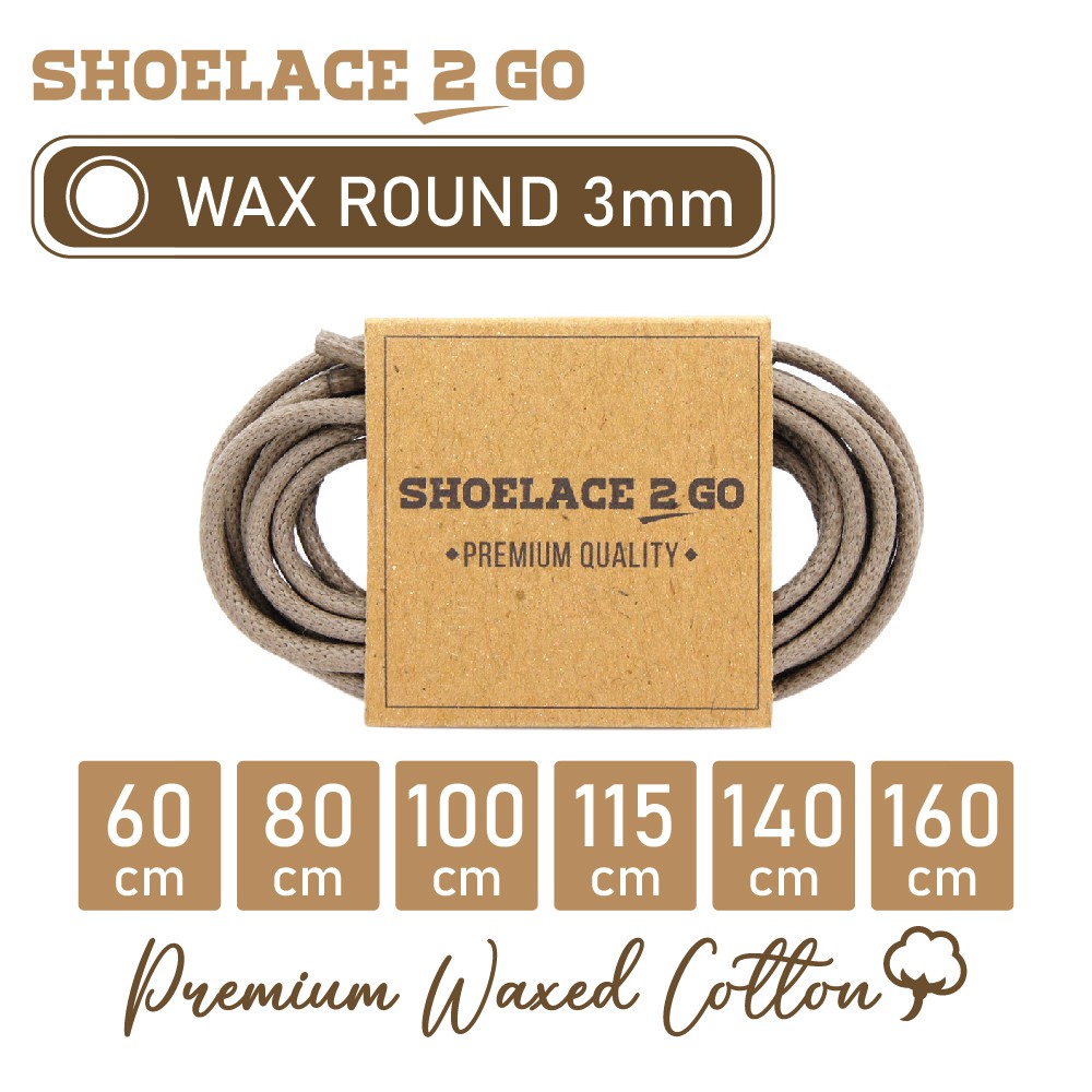 SHOELACE 2 GO PREMIUM TALI SEPATU LILIN WAX BULAT ROUND - WR3 - D2 - DARK BEIGE - 3MM