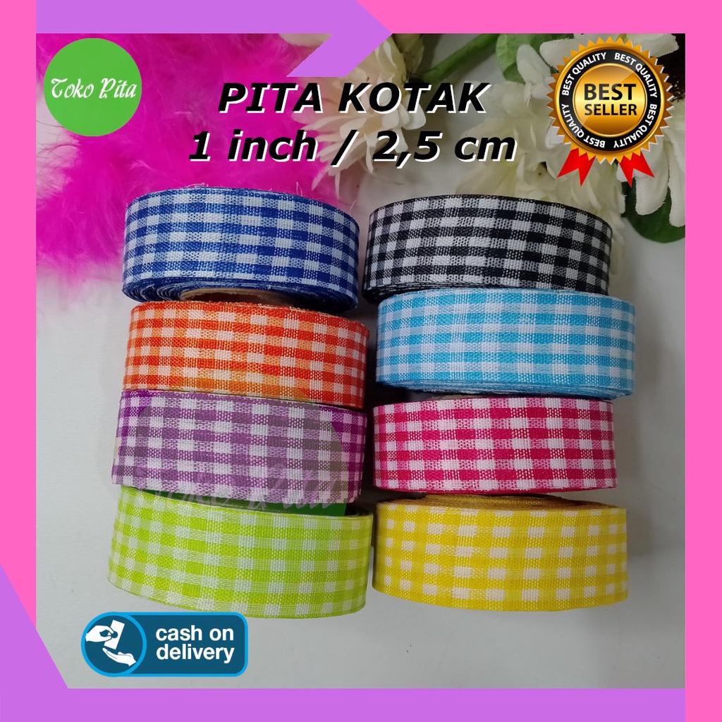 

Pita Kain motif Kotak 1 inch / 2,5 cm harga per roll