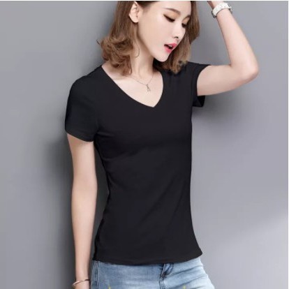 JXPLORE  DRESS BLOUSE IMPORT KOREA Vneck Kaos Polos Spandex Wanita 7502# *