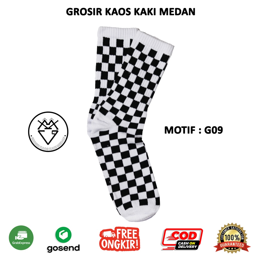 DISKON KAOS KAKI G9 CATUR SKATE OLDSCHOOL HITAM PUTIH CHECKERBOARD  CEWEK COWOK