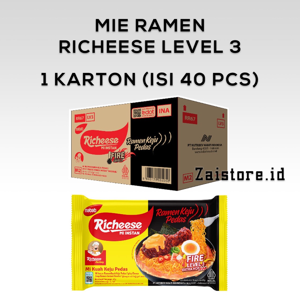 

Ready Richeese Mie Ramen Keju Level 3 (1 karton isi 40 pcs)