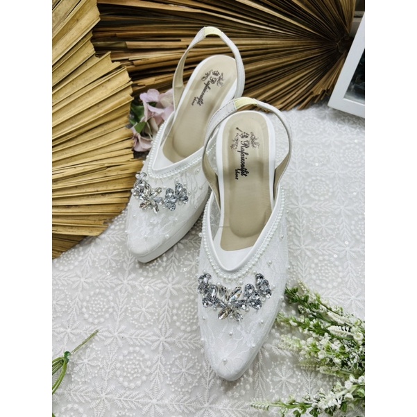 sepatu quinaya putih wedding shoes tali 9cm lancip