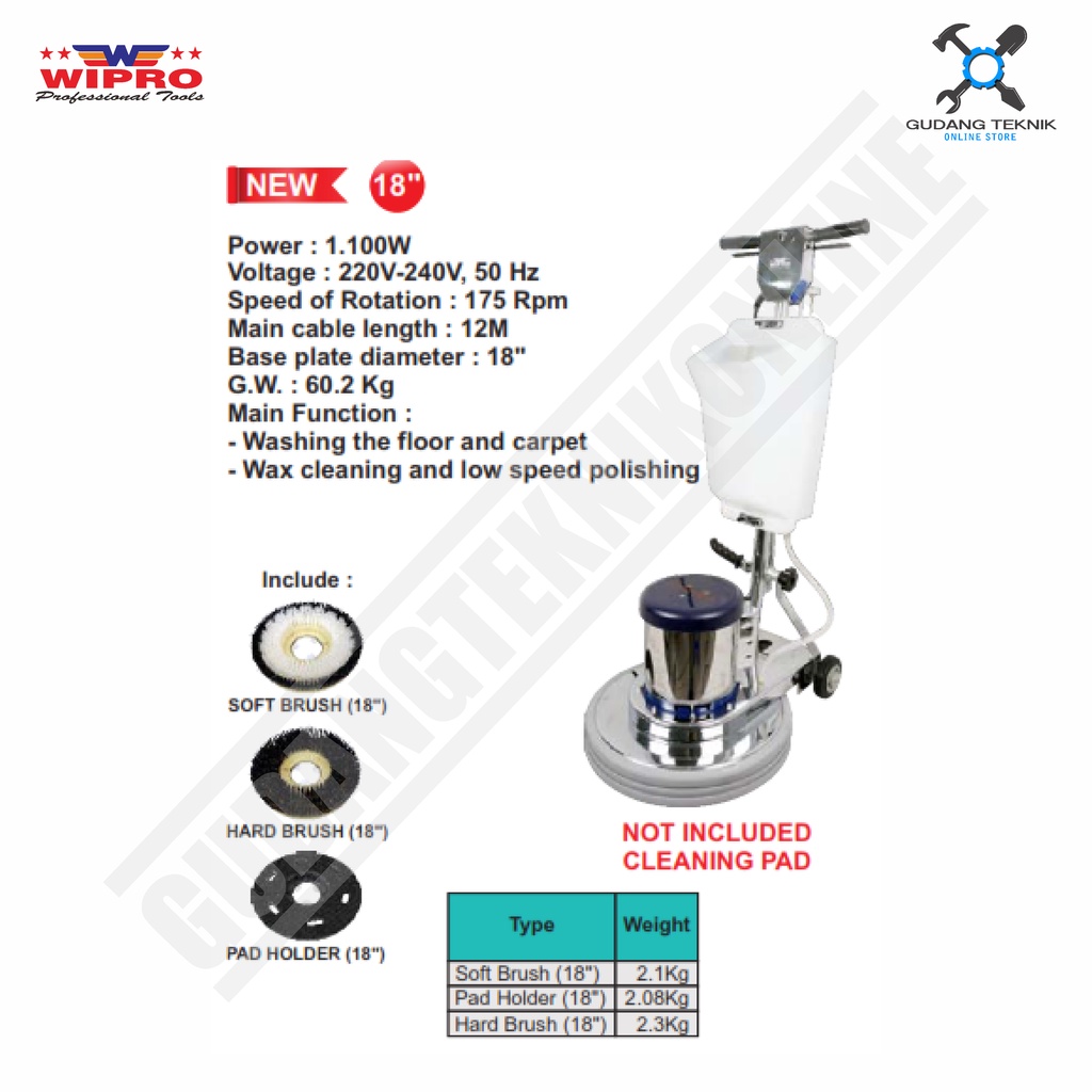 Mesin Pembersih Lantai Wipro SL-018 18 Inch - Menggosok, Mempoles, Mengkristalkan