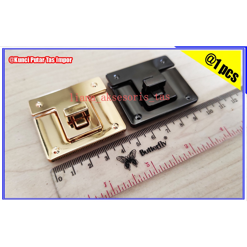 AKSESORIS WANITA (@1 PCS) KUNCI TAS - KUNCI PUTAR TAS WANITA MODEL KOTAK  WARNA BLACK NIKEL & LIGHT 