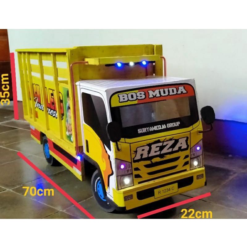 MINIATUR TRUK OLENG KAYU JUMBO 70CM FULL LAMPU TERPAL KADO ULANG TAHUN ANAK LAKI TRUCK OLENG BESAR