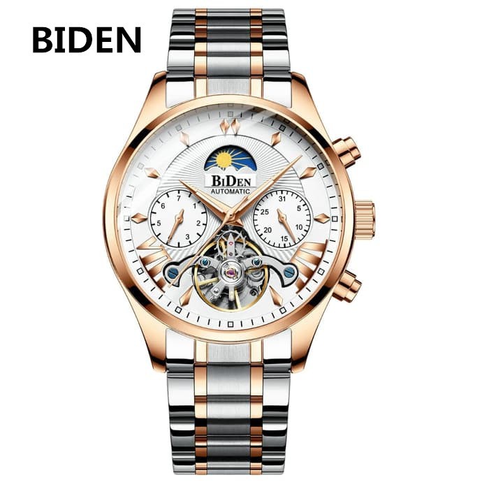Jam Tangan Pria BIDEN Original Stainless Steel Strap Jamtangan mekanik - Kuning | WATCHYH