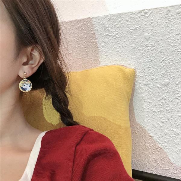 Retro lingkaran kucing anting-anting Musim Gugur Baru Bahasa Perancis lucu melingkar anting-anting n