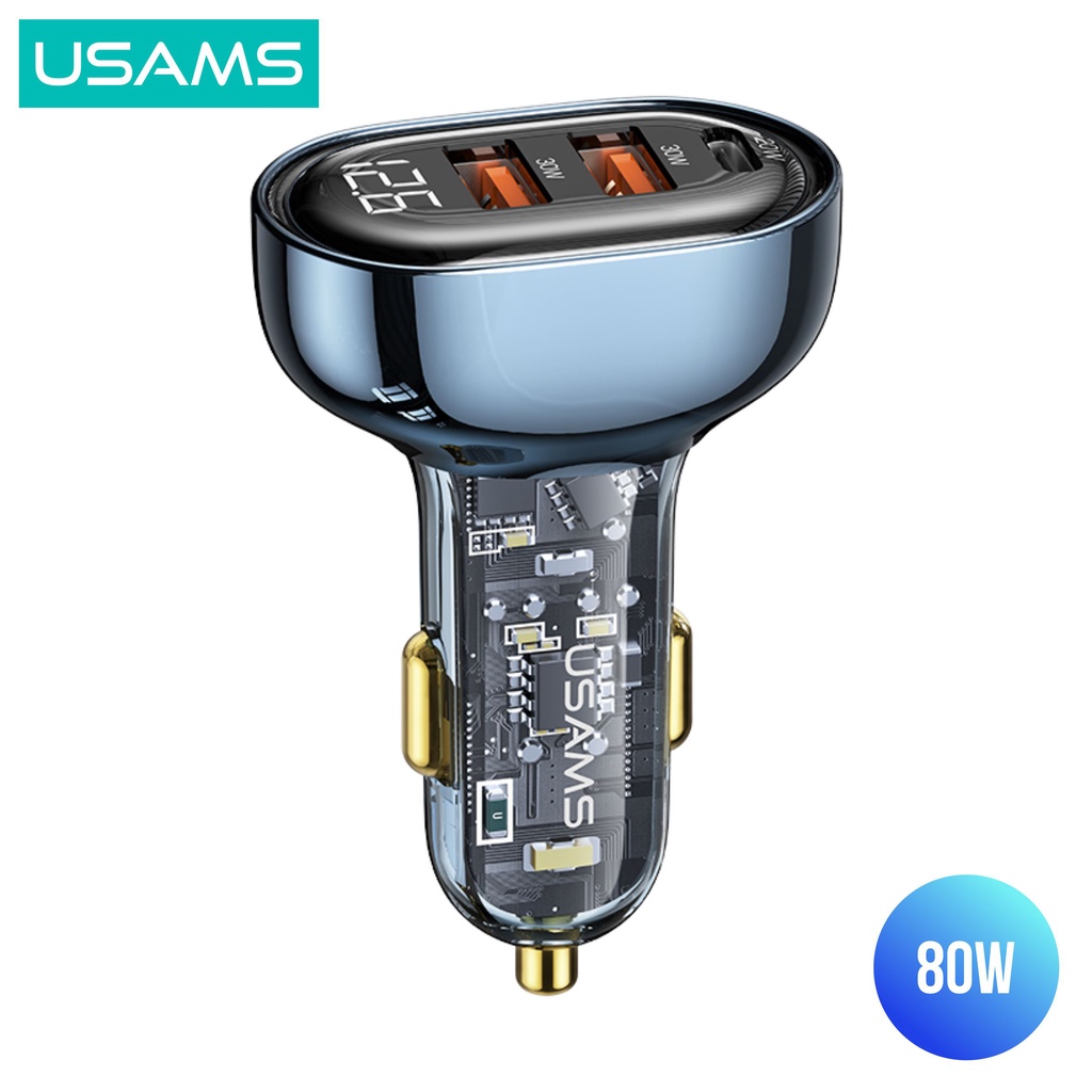 USAMS Icicle Series Car Fast Charger Mobil Transparent Digital Display