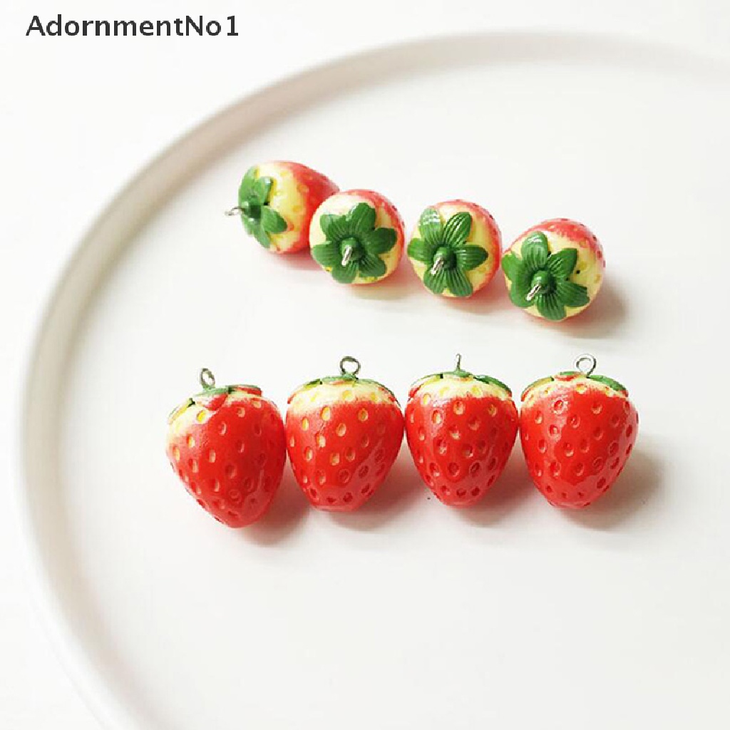 (AdornmentNo1) 10pcs Liontin Bentuk Buah Strawberry 3D Bahan Resin Untuk Kerajinan Tangan DIY