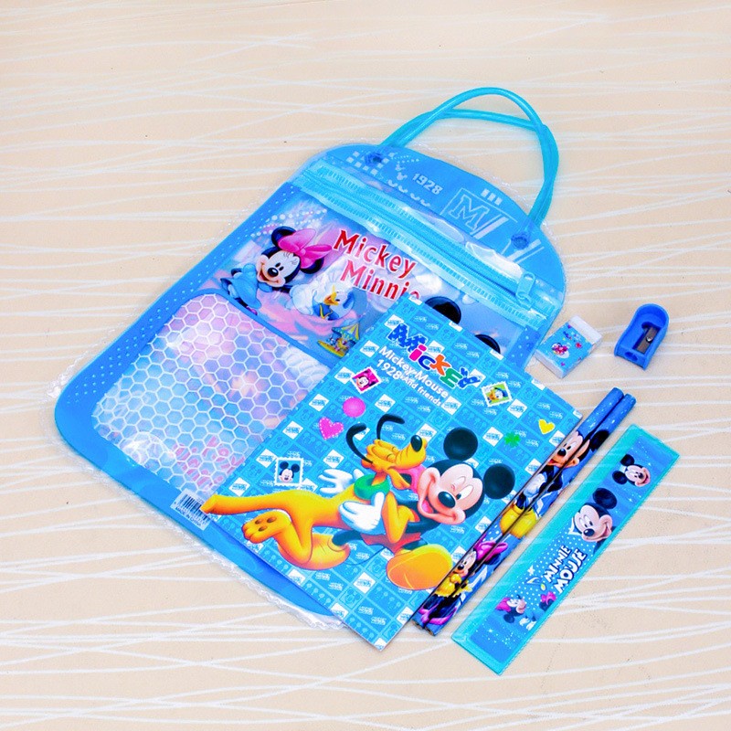 SET ALAT TULIS ANAK SEKOLAH MOTIF KARTUN / STATIONARY SET FREE BAG