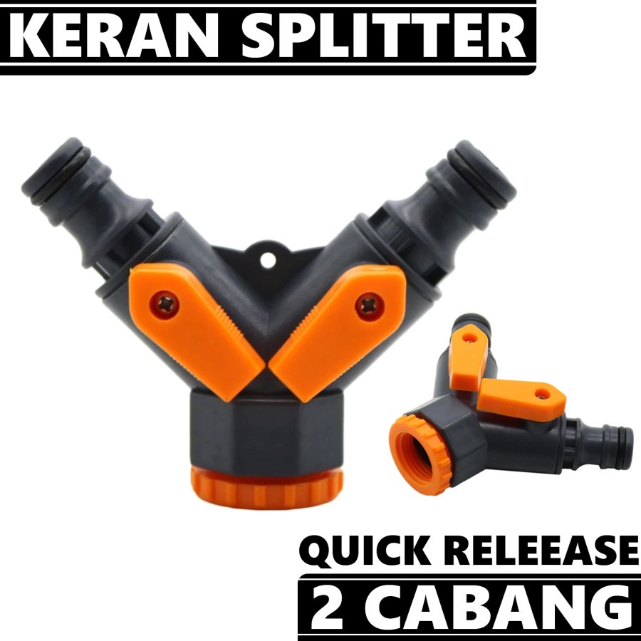 Splitter keran air taman 1/2 dan 3/4 inch 2 cabang quick release male