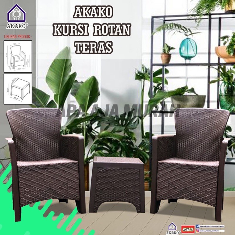 PAKET MEJA TERAS DAN KURSI SANTAI 2 BH PLASTIK MOTIF ROTAN/ PAKET MEJA KURSI PLASTIK ANYAMAN ROTAN