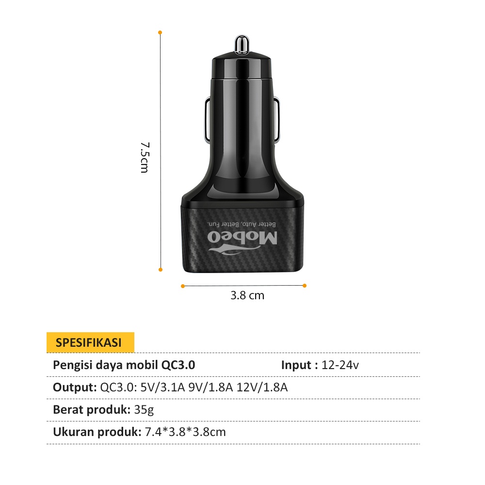 QC3.0 lighter car charging 6USB 3.1A Mobeo