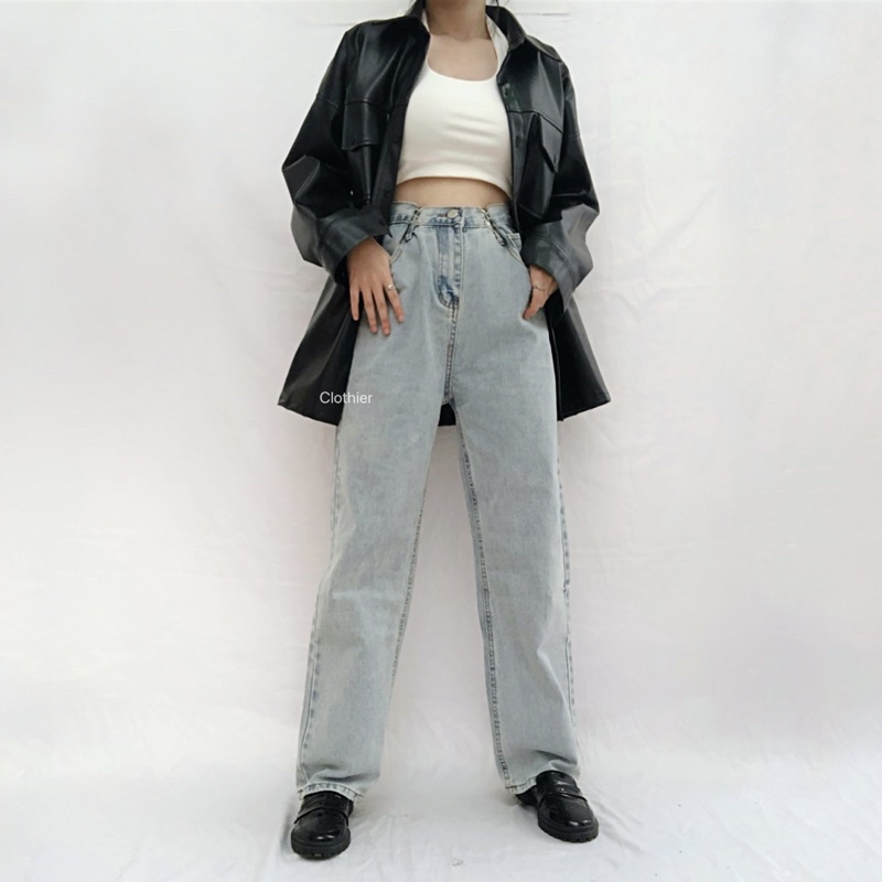 CLOTHIER - Calla Adjustable Jeans | Unisex Black Baggy Wide Leg Jeans