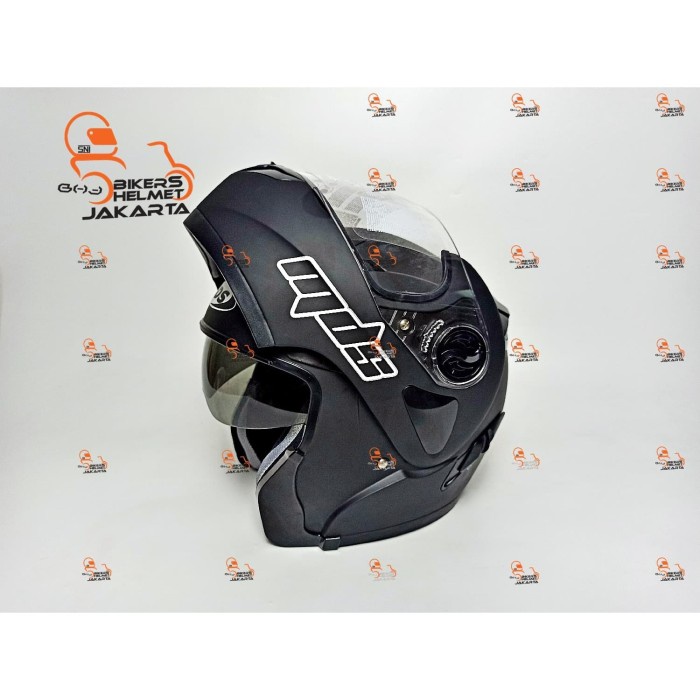 MDS HELM PRO RIDER SOLID BLACK DOFF DOUBLE VISOR FULL FACE MODULAR