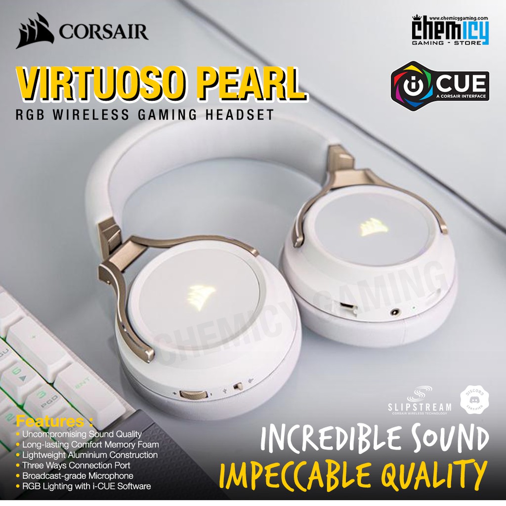 Corsair Virtuoso Pearl RGB Wireless High Fidelity 7.1 Gaming Headset